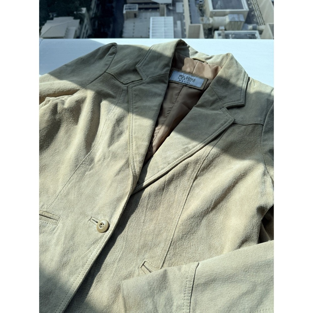 VTG Wilsons Leather Suede Lined Blazer M Camel Tan Puff‎ Sleeve Cowgirl Western - Picture 9 of 12